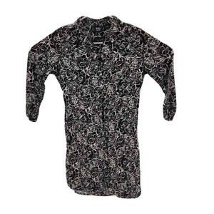 MG Originals Womens Shirt Dress Black White Floral Collar Long Sleeve Button L